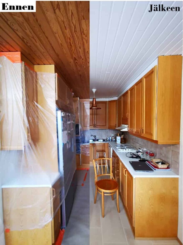 Maalattu katto Hyvinkäällä - ennen ja jälkeen maalarin työn